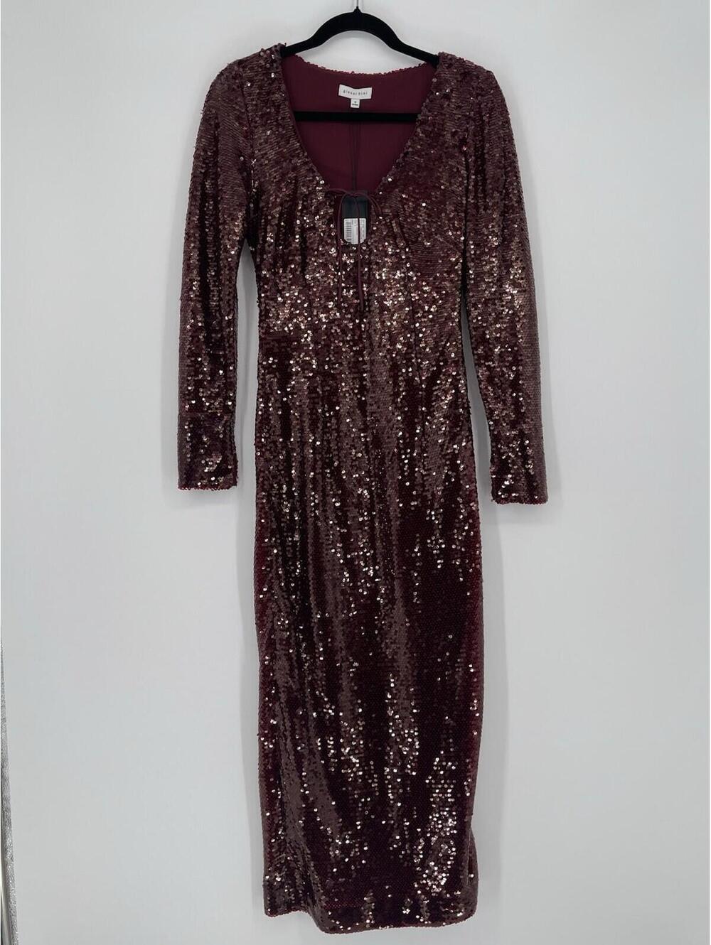 Gianni Bini Ella Sequin V-Neck Long Sleeve Slip Sequin Maxi Dress Sz 0 NWT
